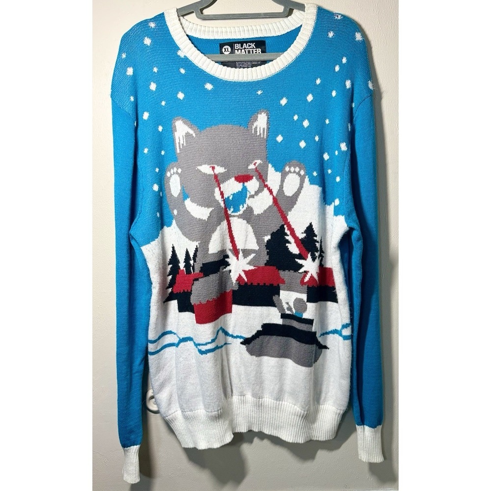Black Matter Laser Beam Eyes Catzilla Sweater Unisex Size XL Pullover Stretch